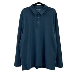 Via Europa Mens Blue Textured Long Sleeve Polo XL